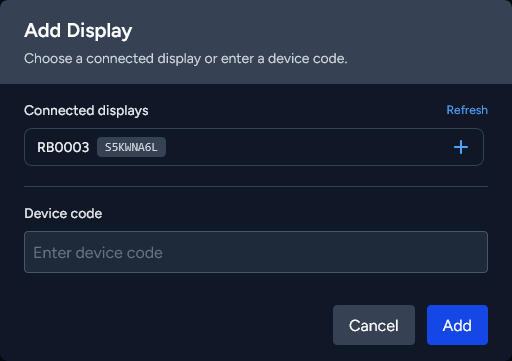 Add Display Modal